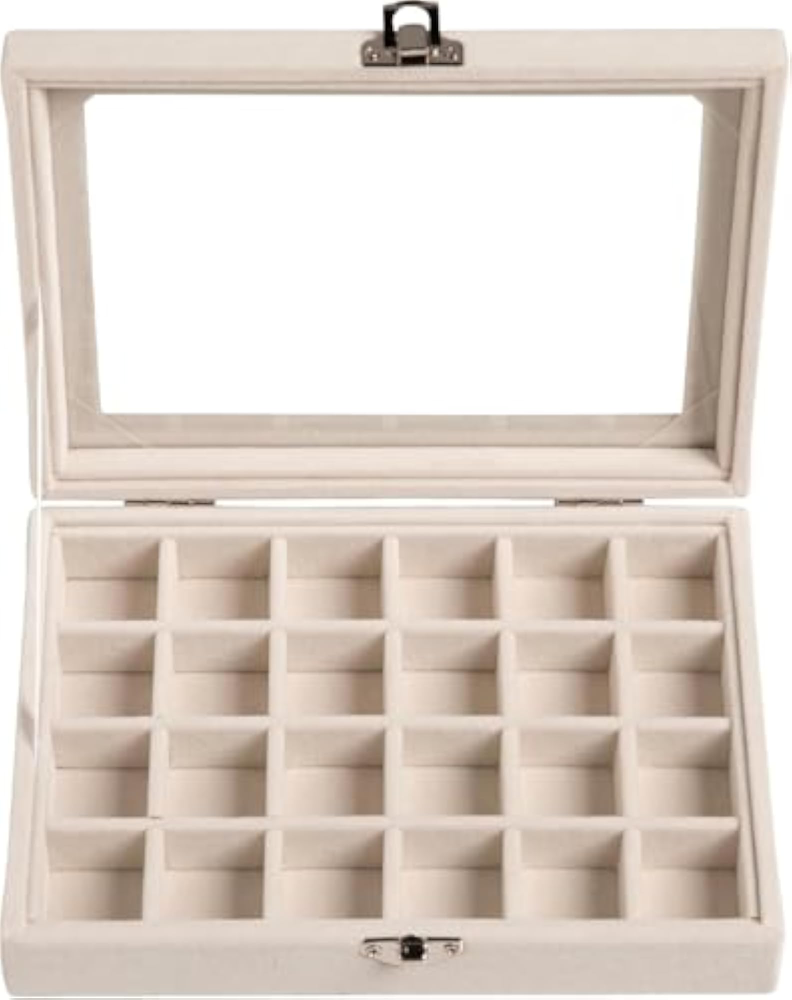 Velvet Jewelry Tray, 24 Grid Organizer with Clear Lid